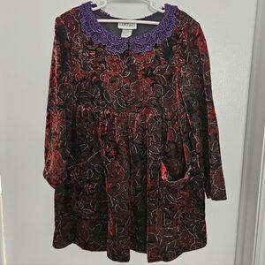Rampage Girls Dress Vtg Dark Floral 90s Y2K Romantic Peter Pan Lace Collar